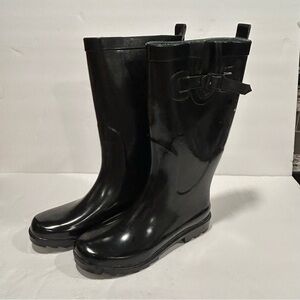 Clarks Lined Black Rubber Tall Rain Boots Waterproof Shoes with Buckle Women's 7